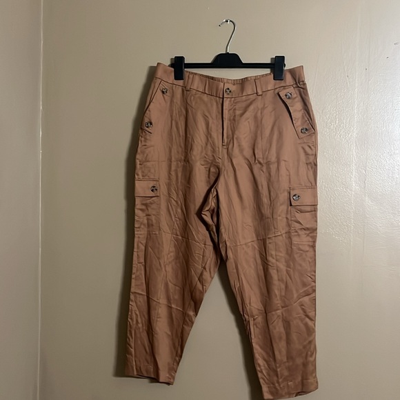Torrid Pants Sz 18R  Relaxed Taper Studio Linen Blend High Rise Cargo Tobacco - Picture 3 of 8